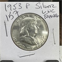 1953 FRANKLIN SILVER UNC HALF DOLLAR