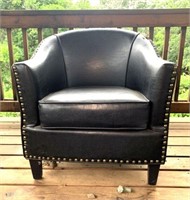 Black Leather Barrel Back Chair