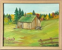 CHARMING F. CAMERON SIGNED FOLKSY PAINTING