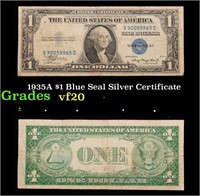 1935A $1 Blue Seal Silver Certificate Grades vf, v