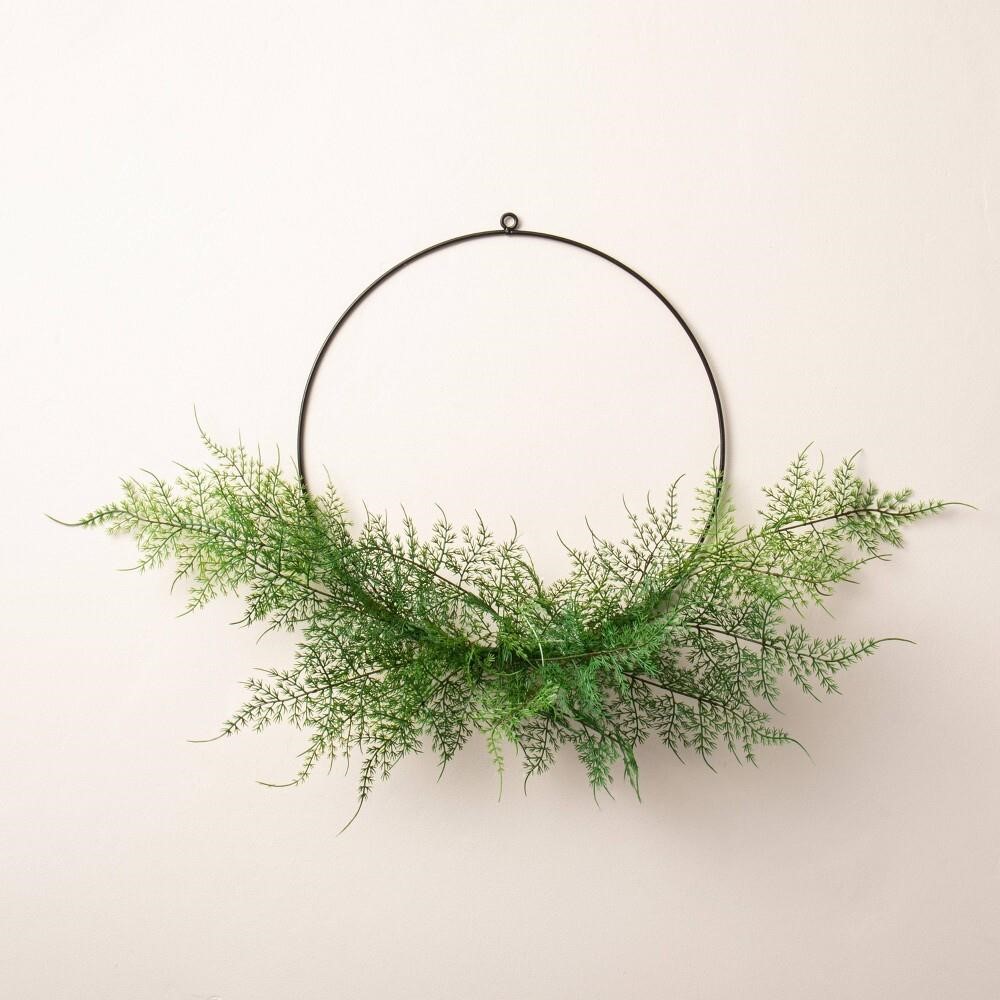 Lot Of 2 18" Asymmetrical Faux Fern Wire Wreath...