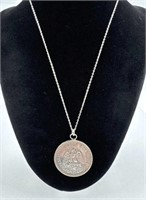 1926 Mexico Un Peso Silver Coin Pendant Necklace