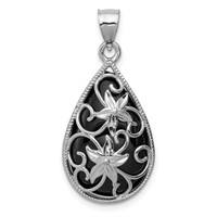 Sterlin Silver Floral Teardrop Dangle Pendant