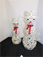 2 metal battery operated lighted snowman