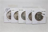 1965,66,67,68D,69D Silver Half Dollars