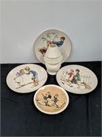 4 Norman Rockwell collector plates and ceramic