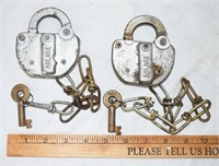 2 N&W RAILWAY SWITCH LOCKS W/ KEYS