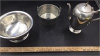 Solid pewter Tea pot & Serving bowls