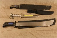 Lot of 2 Machttes & Survival Knife