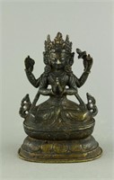 Tibetan Ming Bronze Four Arms Seated Guanyin