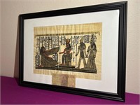 Painting on Egyptian Papyrus + Egypt 50 Bill