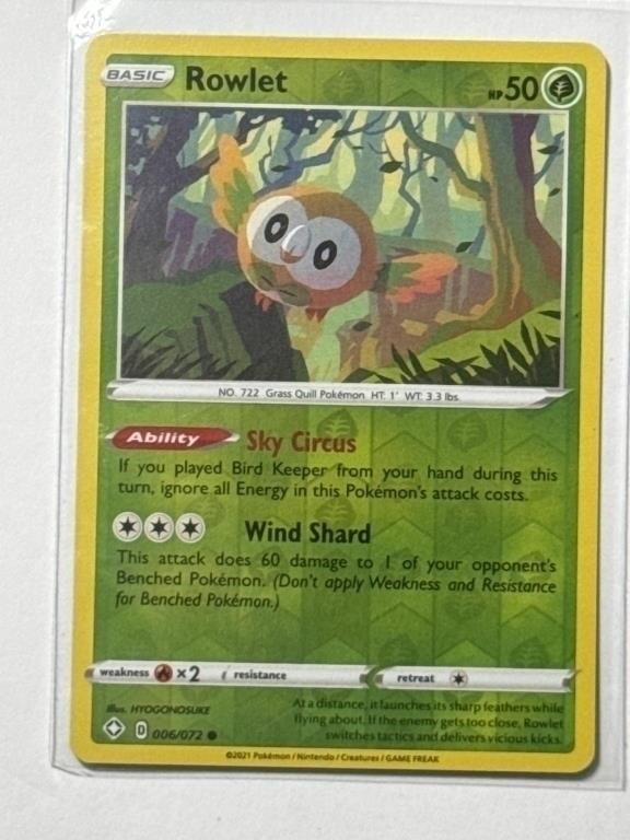 Pokémon TCG Rowlet Shining Fates 006/072 Rev Holo!