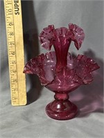 Antique cranberry ruffled, two-piece Epergne