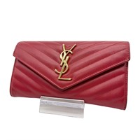YSL Long Wallet Cassandra Red Caviar Leather