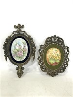 Two vintage brass floral frames