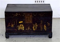 Chinese black lacquered chest on stand