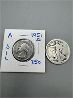 1951-D Quarter, 1921 Walking Liberty Half Dollar (