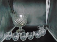 Stunning Cut Glass Crystal Punch Bowl Set
