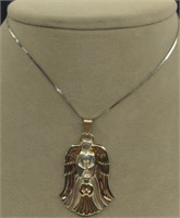 Gorham Sterling W/Gold & Diamond Angel Necklace