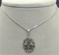 Sterl. Irish Turquoise Clover & Marcasite Necklace