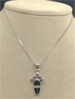 Sterling Silver Opal & Onyx Scarrab Necklace