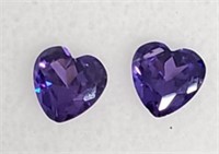 (2) Purple Sapphire Heart Gemstones