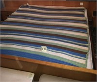 Large Brown, Green, Blue Striped Afghan