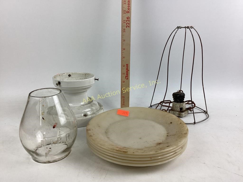 Railroad lantern globe, porcelain light fixture,