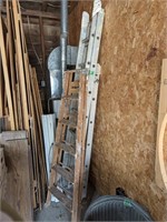Two Aluminum Ladders & Wooden Step Ladder