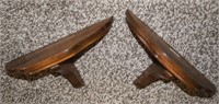 Pair Handcrafted Wooden Wall Shelves w/ Plate