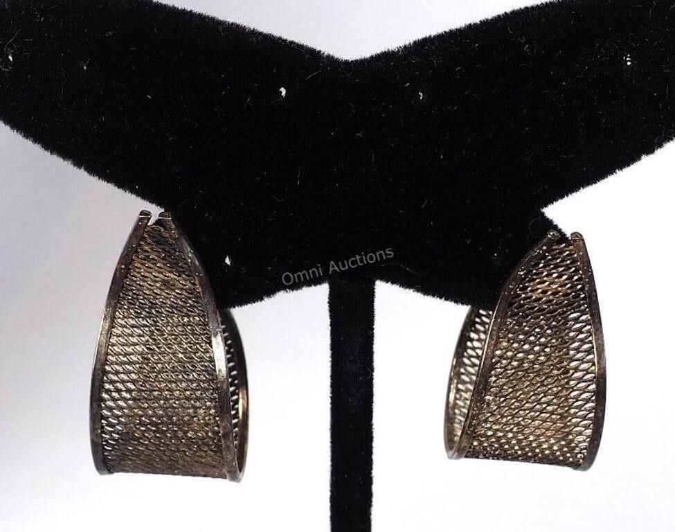 Pair of Sterling Silver Mesh Pierced Earrings