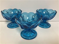 3 Blue Glass Sherbet Dishes