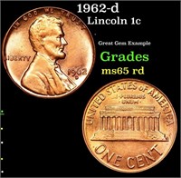 1962-d Lincoln Cent 1c Grades GEM Unc RD