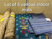 Lot of 5 various indoor mats. Various designs and