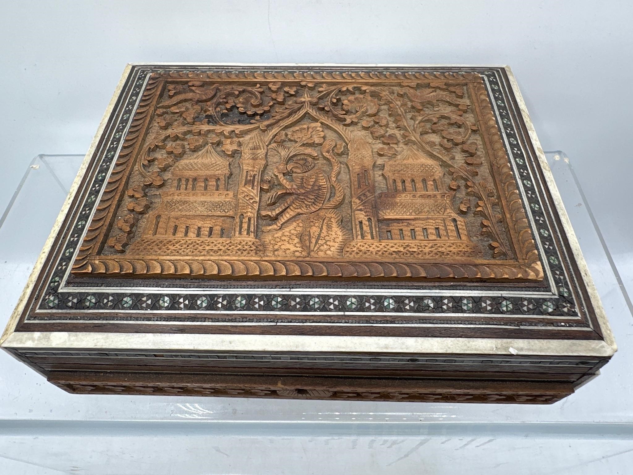 Vintage carved wood & inlay box