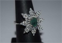 Sterling Silver Ring w/ Emeralds & White Stones