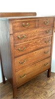 Antique high boy chest, red oak finish,6 drawers,