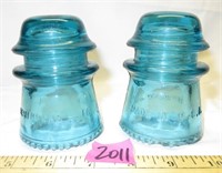 2 Hemingray Blue Glass Insulators