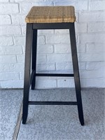 Wooden Stool with Wicker Seat 30in T x 17.5in W x