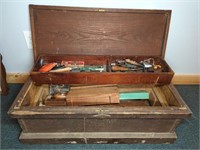 WOODEN TOOL BOX W/ CONTENTS