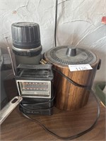 Vintage radio, ice cooler & thermos