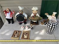 Chef statues, salt and pepper shakers and decor