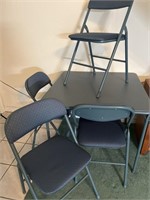Blue Metal Folding Table with Four Matching