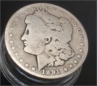 1891 O Morgan Silver Dollar 90% Silver 38.1MM,