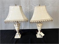 Pair of Marble Urn Style Lamps w/Shades