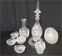 Group of crystal items, vases, dishes, cut