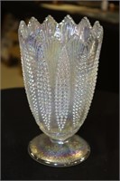 Iridescent Clear Carnival Glass Vase 9 14/" Tall
