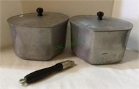 Two vintage Super Made cookware pots with one