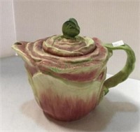Ceramic teapot with butterfly finial and cabbage