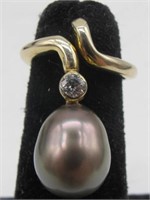 14kt YG Tahitian Pearl & Diamond Ring